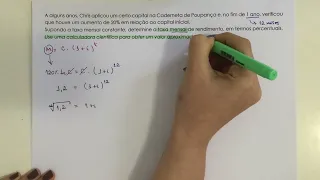 EXERCÍCIO - Matemática Financeira (taxa mensal da aplicação)