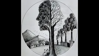 Pollution control awareness scenery drawing / stop pollution and save Nature scenery drawing