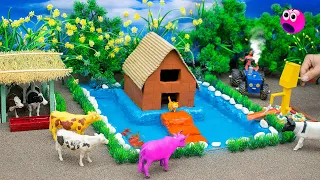 DIY tractor Farm Diorama with mini house floating middle of the lake | miniature farm animals #34