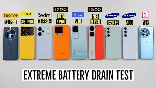 Samsung A55 / S23 FE / Vivo V30 / OnePlus 12R / iQOO Neo 9 Pro / X6 Pro / Realme 12 Pro Battery Test