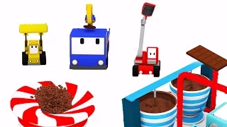 The Chocolate Factory  - Learn with Tiny Trucks : bulldozer, crane, excavator | Educational cartoon