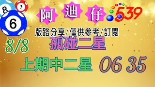 8/8 今彩539 孤碰二星版分享 上期中二星 06 35