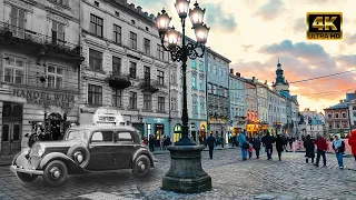 🇺🇦 Lviv🌙Sunset on Rynok Square in Lviv 2024 📷Retro Photo City Walk