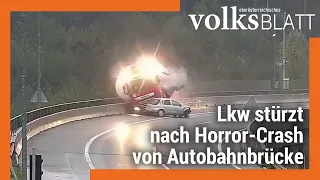 Lkw stürzt nach Horror-Crash von Autobahnbrücke