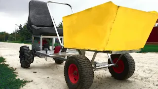 Construction wheelbarrow with a trimmer motor. Will pull !?