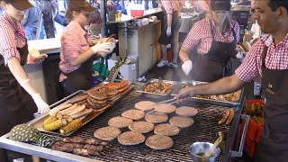 Burgers, Hot Dogs, Sausages on Huge Grills. Great BBQ Seen in Italy
