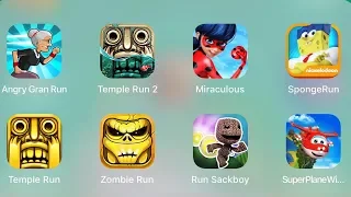 Super Wings Run,SpongeBob Run,Temple Run 1,Temple Run 2,Zombie Run,Angry Gran Run,Miraculous,Sackboy