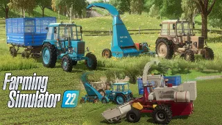 Farming Simulator 22 Колхоз Сосновка. Покос травы на корм коровам. 2хМТЗ-82, КИР-1,5М, КСК-100А-3