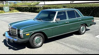 03/11/24 For sale 1976 Clean Mercedes 240 Diesel W115, Deep Green on Palomino, First Walk-Around.