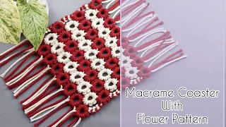 DIY Macrame Square Coaster with Flower Pattern | Macrame Coaster Tutorial