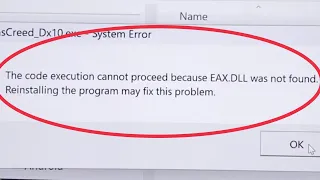 Pc Fix The Code execution cannot proceed because EAX.DLL was not found reinstalling the program