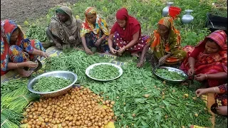 Huge Winter VEG Fest!! Potato, Flat Bean & Onion Flower Dry Curry Cooking To Share Food