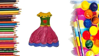 Rainbow Dress Drawing, Painting and Coloring for Kids, Toddlers || How to draw dress for kids