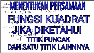 Cara Menentukan Persamaan Grafik Fungsi Kuadrat Jika diketahui Titik Puncak dan Satu Titik Lainya