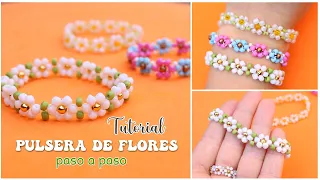 PULSERA DE FLORES CON MOSTACILLAS / CHAQUIRAS🌼 como hacer paso a paso🌼