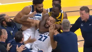 Draymond Green headlocks Rudy Gobert after Klay Thompson and Jaden McDaniels fight 😳