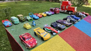 Disney Pixar Cars Fall Into The Water  Lightning McQueen Sally Mater Sheriff Red Fillmore Sarge