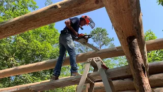 Log Cabin Build Part 19. Highlights. Squaring up the walls and getting ready for the roof