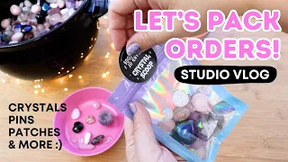 ♡ STUDIO VLOG ♡ Packing orders! // Crystals, pins, patches & more // Small business day in the life