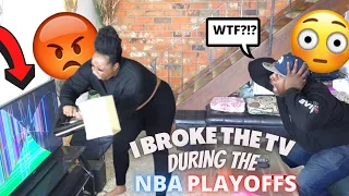 Epic broken TV prank on boyfriend **DURING THE PLAYOFFS**