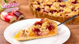 Rhabarber Pfirsich Kuchen mit Streusel | Streuselkuchen mit Rhabarber und Pfirsichen