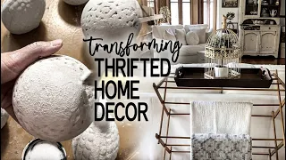 Thrifting & Thrifted Decor Transformations! | DIY Cement Paint Effect | Styling my Thrifted Decor