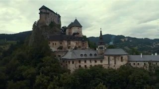 Orava castle in Slovakia. Drone aerial panorama