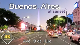 4K DRIVE Buenos Aires ARGENTINA 4K video 9 de Julio SUNSET