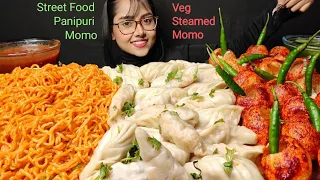 Eating Noodles, Momo, Golgappe | Indian Street Food | Big Bites | Mukbang | Asmr Eating | Panipuri