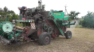 Самодельный комбайн, сбор урожая.