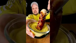 Dipping a German SAUSAGE into mustard! 🤤🇩🇪 #mukbang