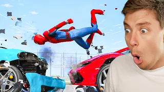 Reacting To INSANE GTA 5 SPIDERMAN Car Crashes!!