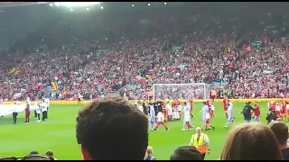 Liverpool Legends and Barcelona Legends walking out at Anfield!!