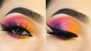 Colorful Bridal Cut Crease Eye Makeup Tutorial with Glitter || Simple and easy || Shilpa