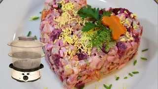 Russian Salad with Beetroot and Meat. Beet Salad ( Vinaigrette or Vinegret )