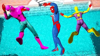 GTA 5 Rainbow Spiderman Jumping Into Pool (Euphoria Physics/Epic Ragdolls)