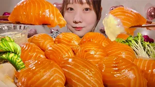 ASMR Giant Salmon Sushi【Mukbang/ Eating Sounds】【English subtitles】