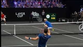 Djokovic hits Federer during the rally in the Laver Cup