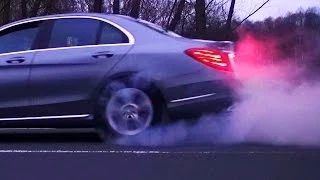 Mercedes C220 CDI W205 in Action Acceleration Onboard Kickdown Burnout Slides Sound Autobahn Review