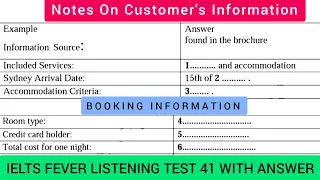 Ielts fever listening test 41 | Notes on customer's Information | Booking information