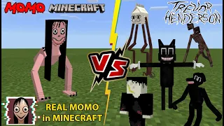 This is Real MOMO in Minecraft VS Trevor Henderson Creatures (Momo BATTLES Siren Head & Cartoon Cat)