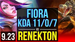 FIORA vs RENEKTON (TOP) | KDA 11/0/7, Legendary | Korea Master | v9.23