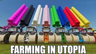 FARMING IN UTOPIA ! +9 COLORS ! HAY SILAGE BALING with FRONT LOADER ! Farming Simulator 19