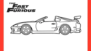 How to draw a TOYOTA SUPRA A80 from Fast and Furious easy / drawing Paul Walker's supra mk4 car