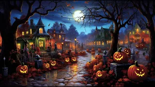 Haunted Halloween Village Ambient | Spooky Neighborhood | Rain and Thunder 🎃