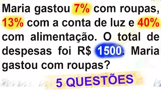 5 QUESTÕES RESOLVIDAS DE MATEMÁTICA BÁSICA | PORCENTAGEM - FÁCIL / Bando de Estudiosos - Matemática