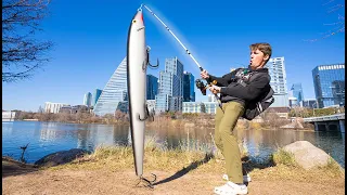 Fishing The Worlds BIGGEST Lure In Downtown Austin Texas! (6ft Long)