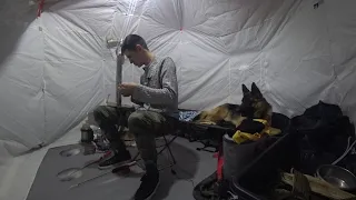 WINTER FISHING in a tent with Larry the dog