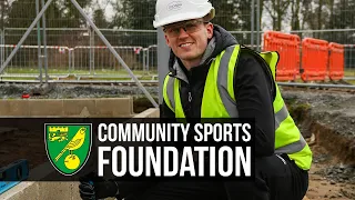 Sam Byram visits The Nest and tries bricklaying