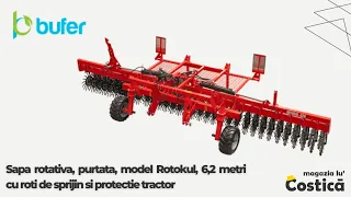 Sapa rotativa, Bufer, purtata, model Rotokul, 6,2 metri cu roti de sprijin si protectie tractor